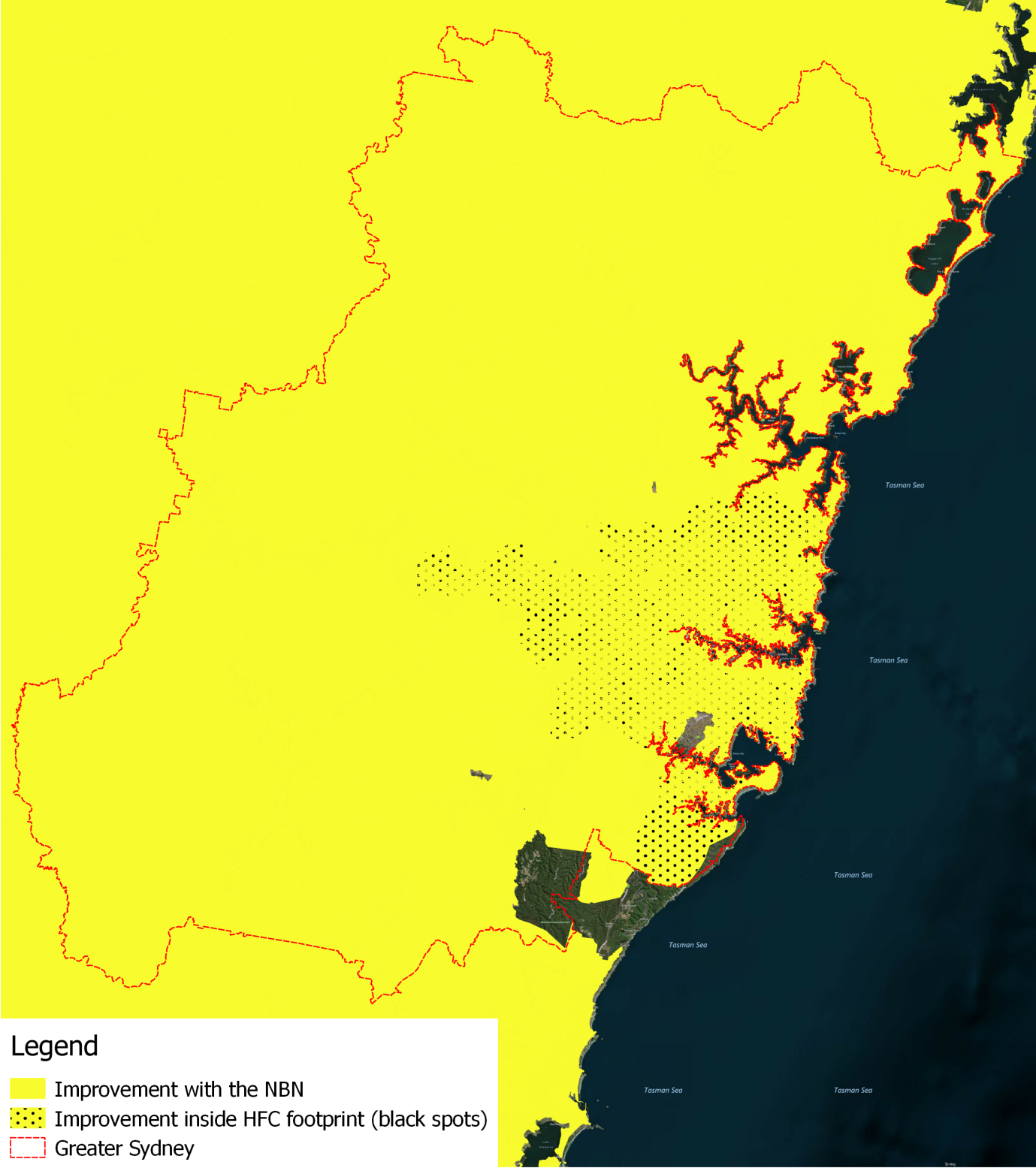  Estimated improvement in availability and access speeds in geographical areas in Greater Sydney