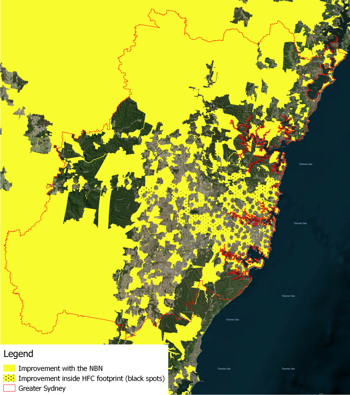  Estimated improvement in availability and access speeds in geographical areas in Greater Sydney