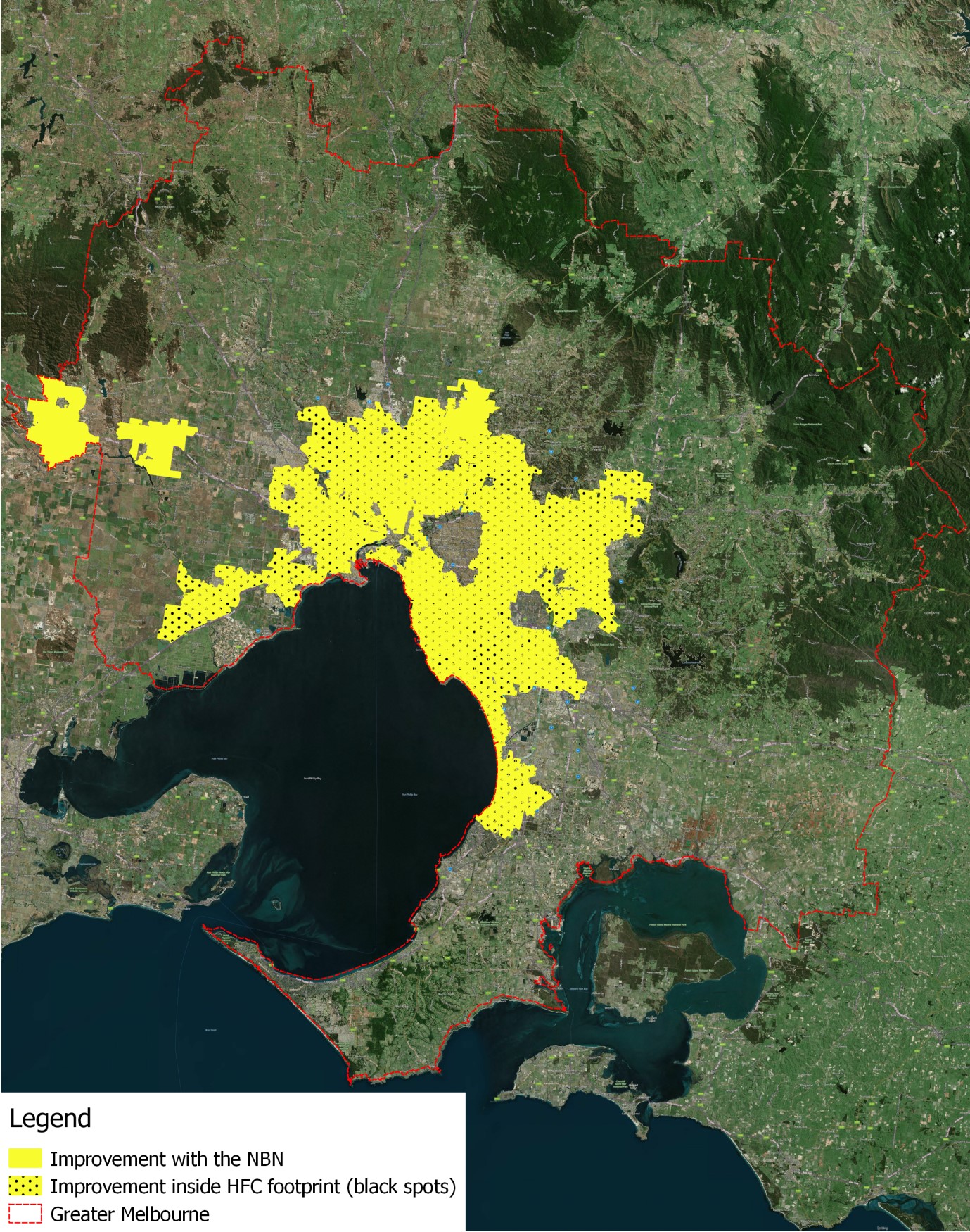  Estimated improvement in availability and access speeds in geographical areas in Greater Melbourne