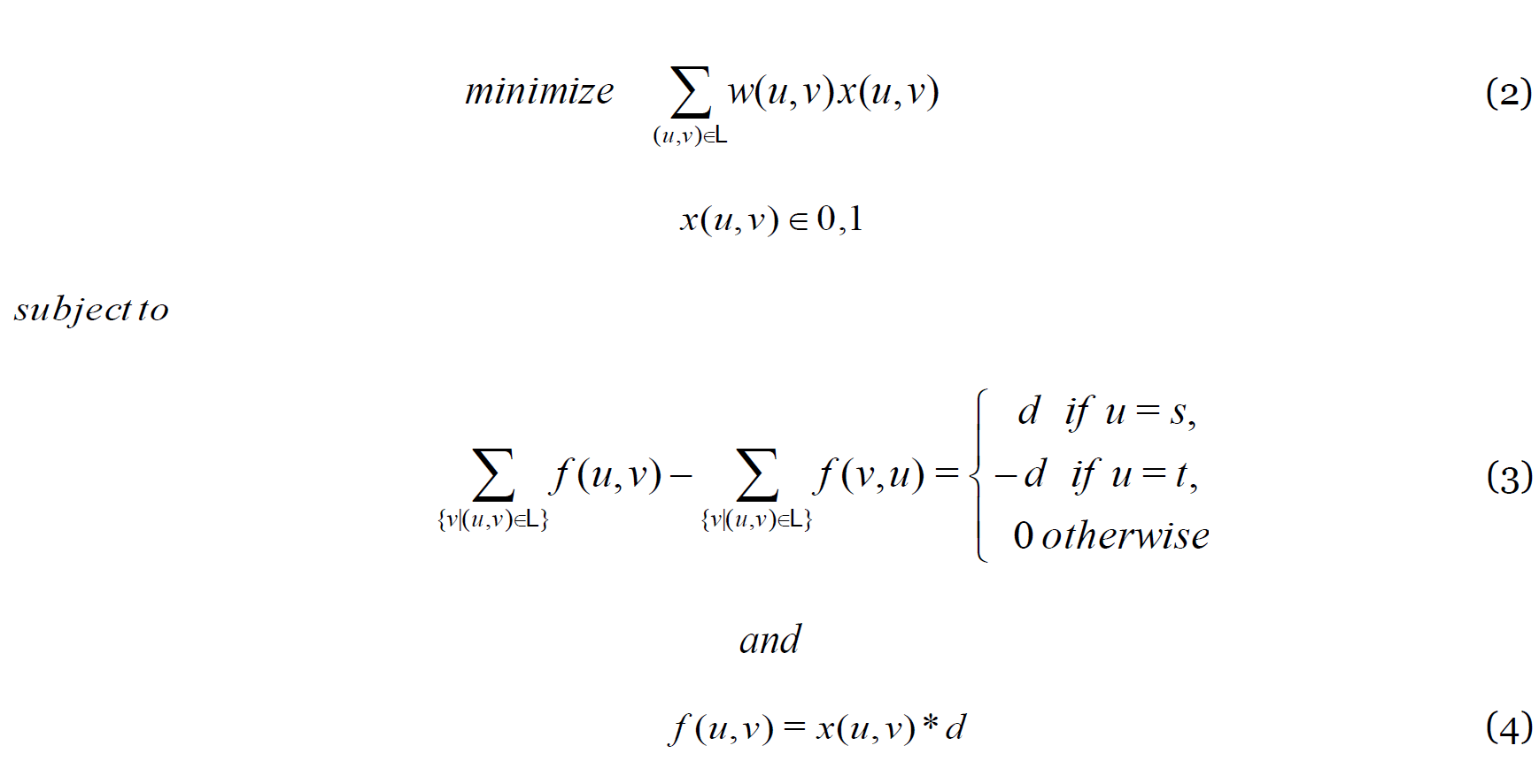 Optimisation problem equations