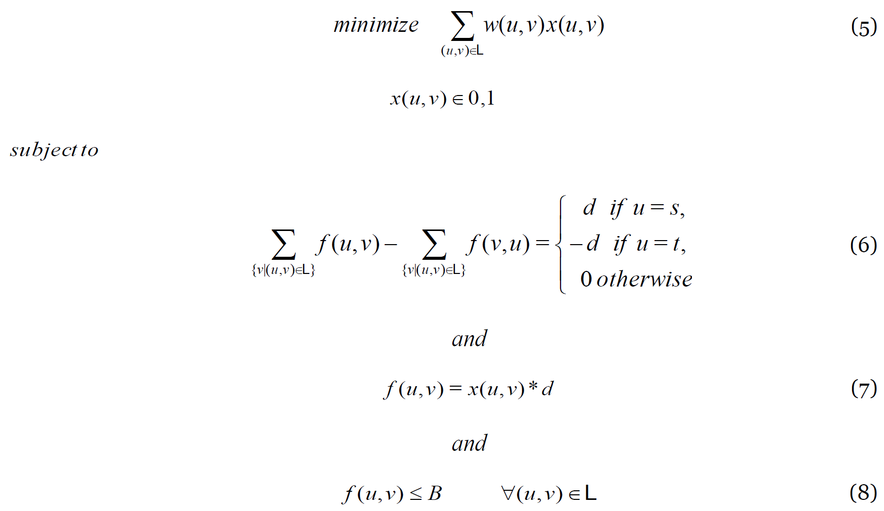 Optimisation problem equations